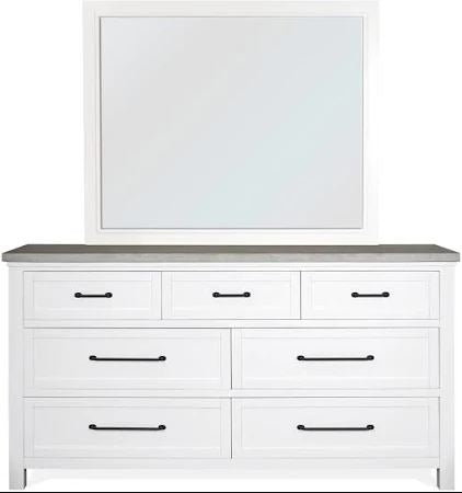 Cora Panel Bed, Mirrored Dresser, 5 Drawer Chest, and 1 Drawer Nightstand