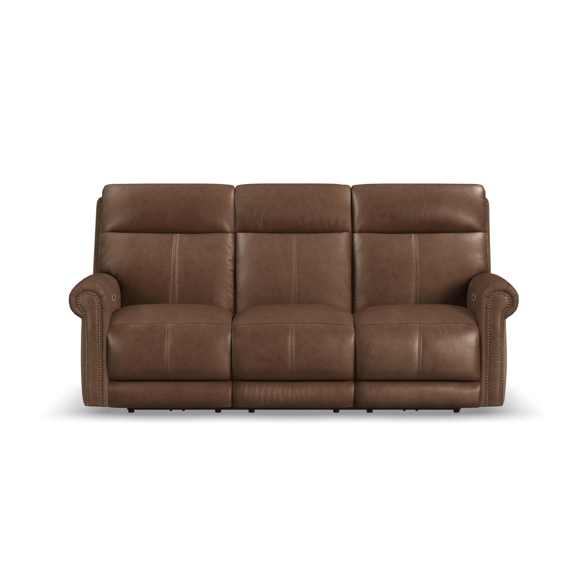 Flexsteel Alexander Leather Power Reclining Sofa with Console, Power Headrest & Lumbar