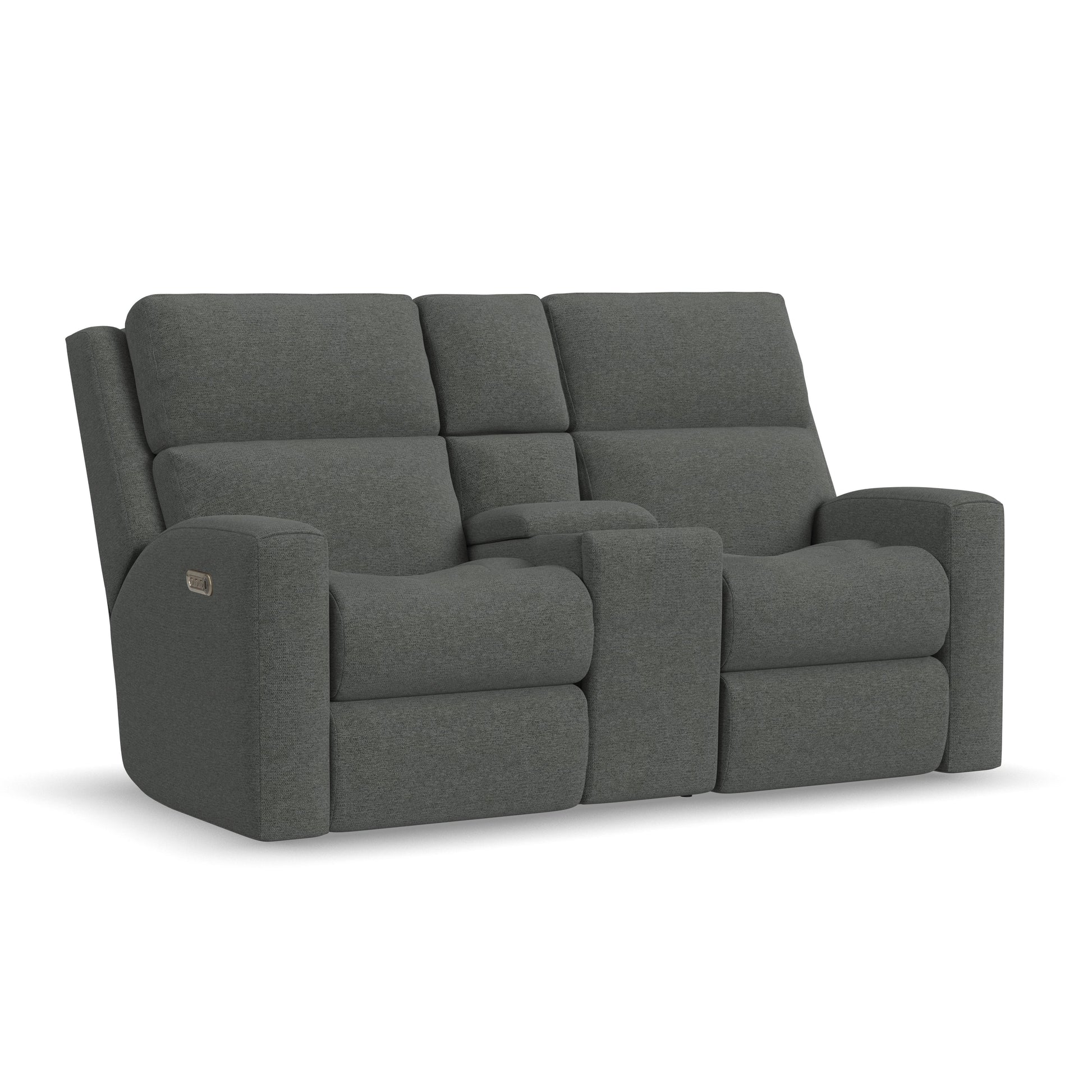 Flexsteel Score Power Reclining Loveseat with Console, Power Headrests & Lumbar