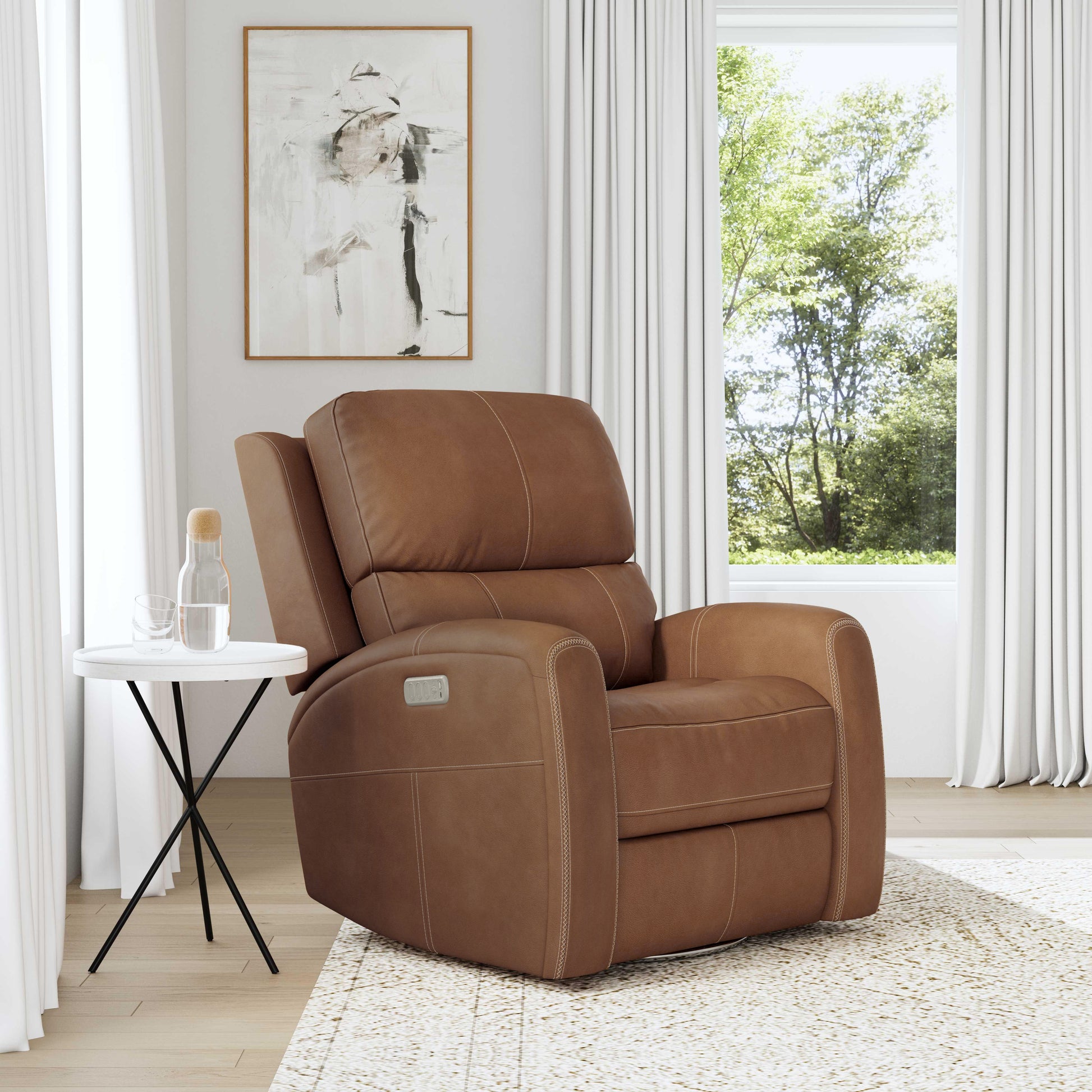 Flexsteel Linden Power Swivel Gliding Recliner with Power Headrest, Lumbar, Heat & Massage