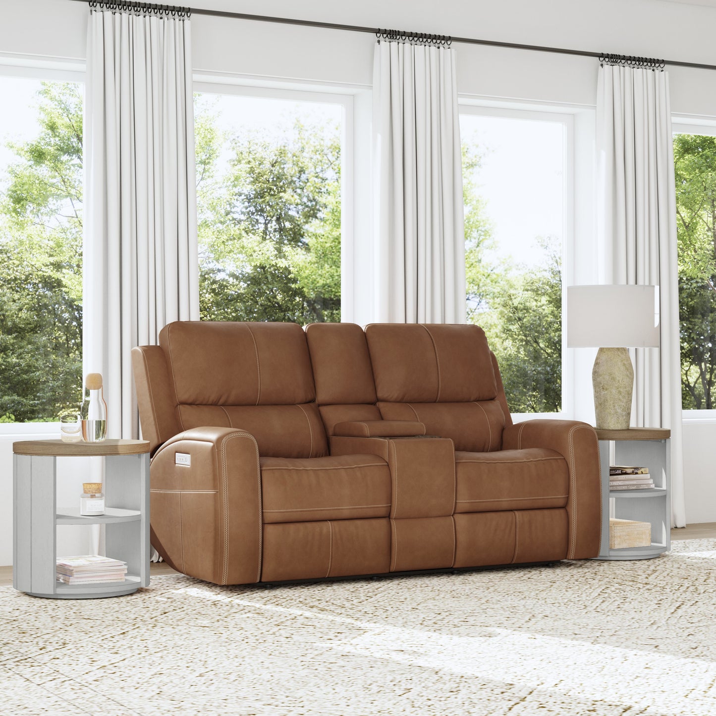 Flexsteel Linden Power Reclining Loveseat with Console & Power Headrests & Lumbar