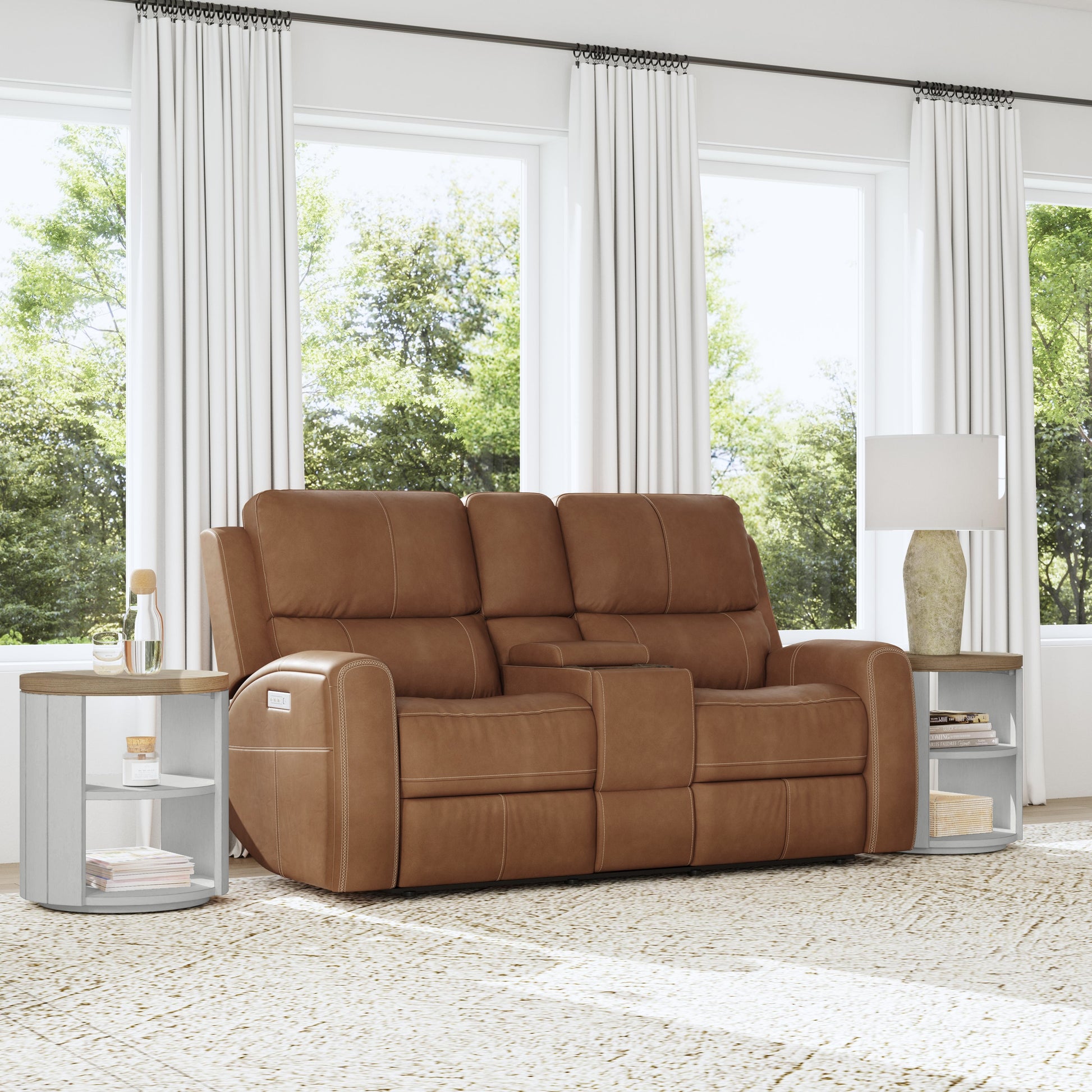 Flexsteel Linden Power Reclining Loveseat with Console & Power Headrests & Lumbar