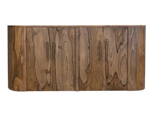 Wooden sideboard with a natural finish on a white background