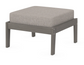 A gray cushioned deep seating ottoman with a driftwood frame, made from all-weather materials suitable for outdoor use.