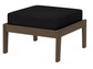 A dark blue cushioned deep seating ottoman with a kona frame, made from all-weather materials suitable for outdoor use.