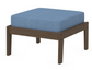 A blue cushioned deep seating ottoman with a kona frame, made from all-weather materials suitable for outdoor use.