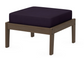A dark blue cushioned deep seating ottoman with a kona frame, made from all-weather materials suitable for outdoor use.