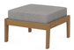 A gray cushioned deep seating ottoman with a natural frame, made from all-weather materials suitable for outdoor use.