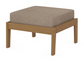 A beige cushioned deep seating ottoman with a natural frame, made from all-weather materials suitable for outdoor use.