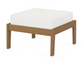 A white cushioned deep seating ottoman with a natural frame, made from all-weather materials suitable for outdoor use.