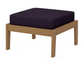 A dark blue cushioned deep seating ottoman with a natural frame, made from all-weather materials suitable for outdoor use.