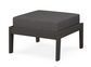 A dark gray cushioned deep seating ottoman with a vintage coffee frame, made from all-weather materials suitable for outdoor use.