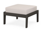 A cream cushioned deep seating ottoman with a vintage coffee frame, made from all-weather materials suitable for outdoor use.