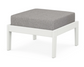 A gray cushioned deep seating ottoman with a vintage white frame, made from all-weather materials suitable for outdoor use.