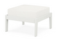A white cushioned deep seating ottoman with a vintage white frame, made from all-weather materials suitable for outdoor use.