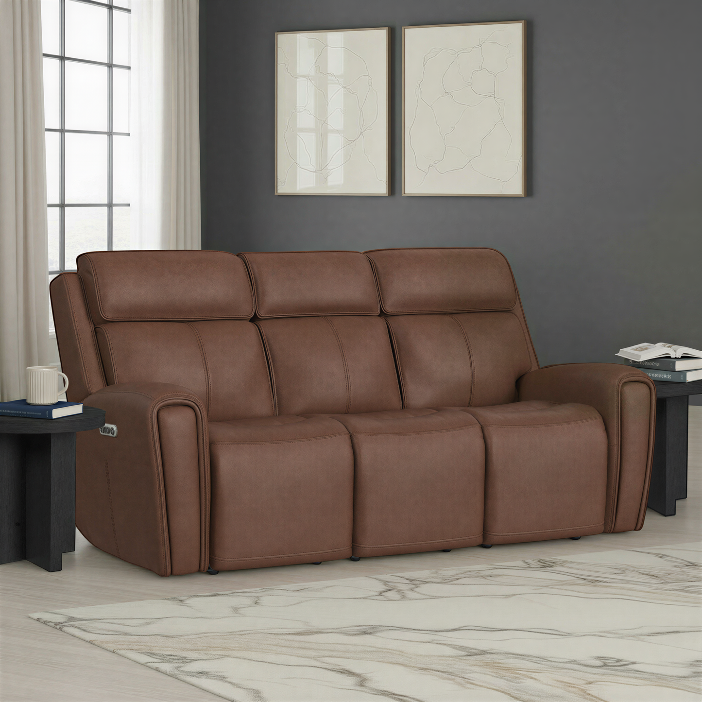 Flexsteel Warren Power Reclining Sofa with Console, Power Headrest & Lumbar