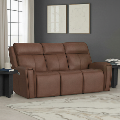 Flexsteel Warren Leather Power Reclining Sofa with Console, Power Headrest & Lumbar