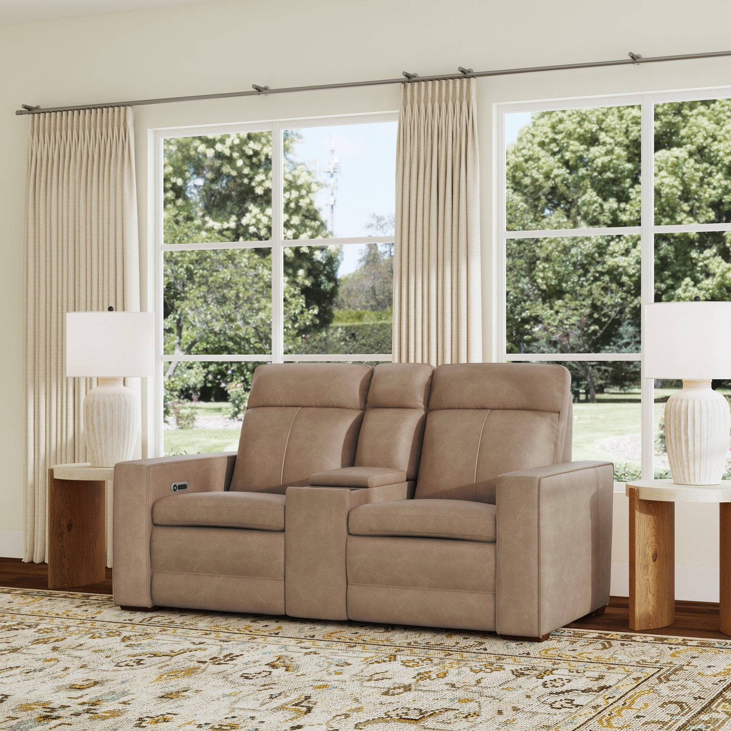 Flexsteel Dutch Power Reclining Loveseat with Console, Power Headrest & Lumbar