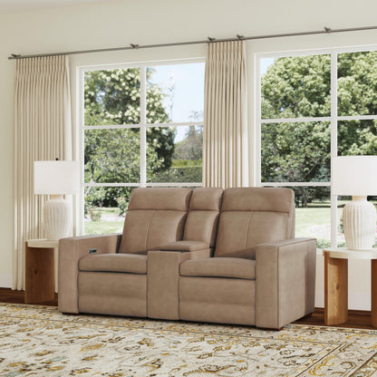 Flexsteel Dutch Leather Power Reclining Loveseat with Console, Power Headrest & Lumbar