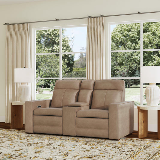 Flexsteel Dutch Leather Power Reclining Loveseat with Console, Power Headrest & Lumbar