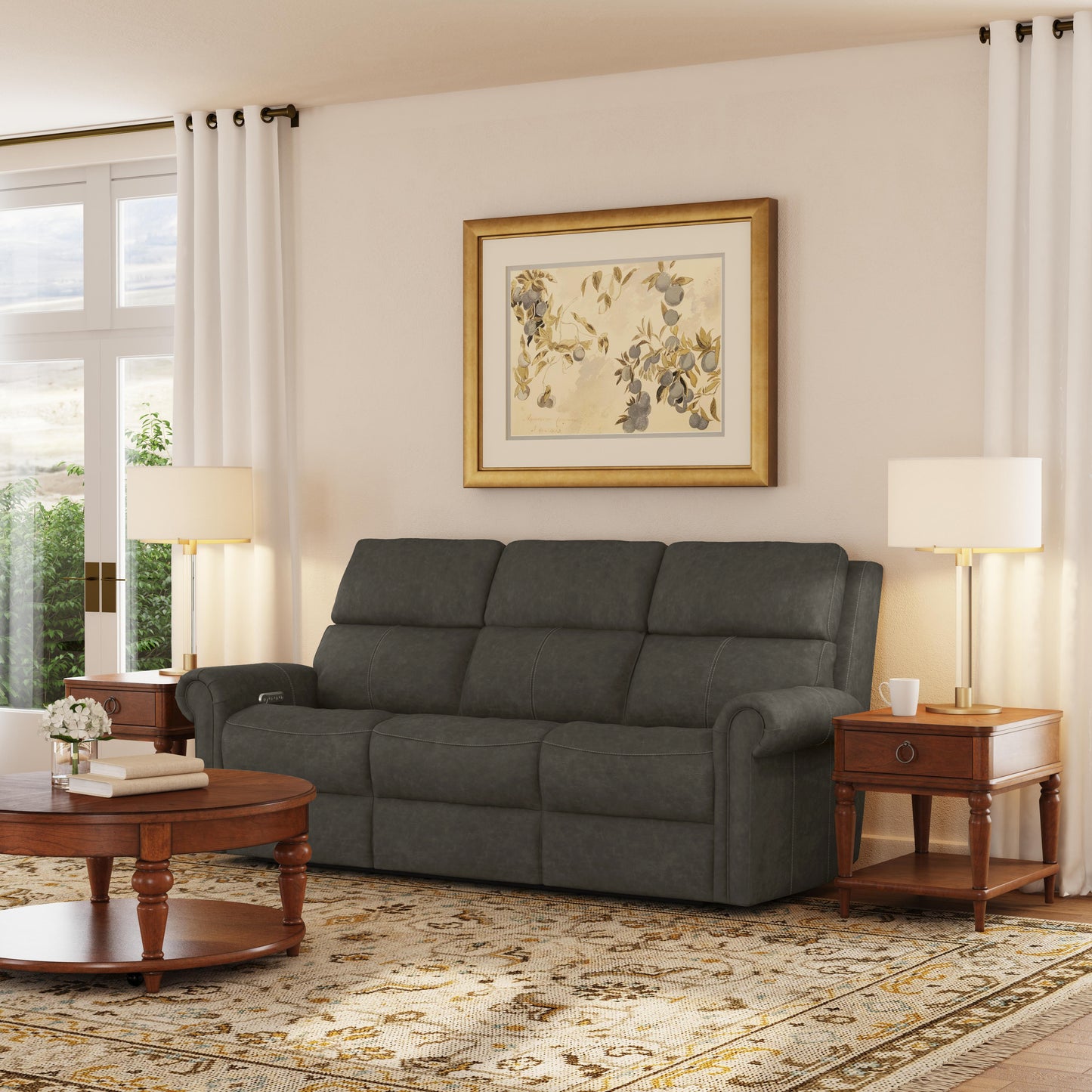Flexsteel Bernard Power Reclining Sofa with Console, Power Headrests & Lumbar
