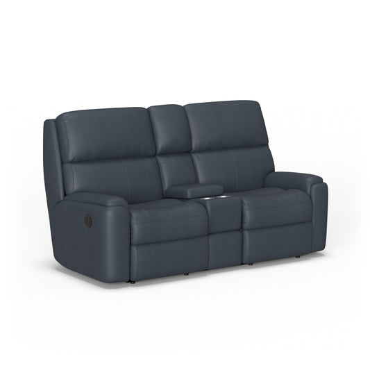 Rio Leather Power Reclining Loveseat with Console - Blue