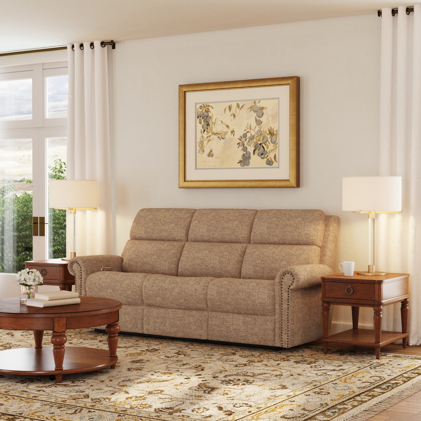 Flexsteel Bernard Power Reclining Sofa with Console, Power Headrest, & Lumbar