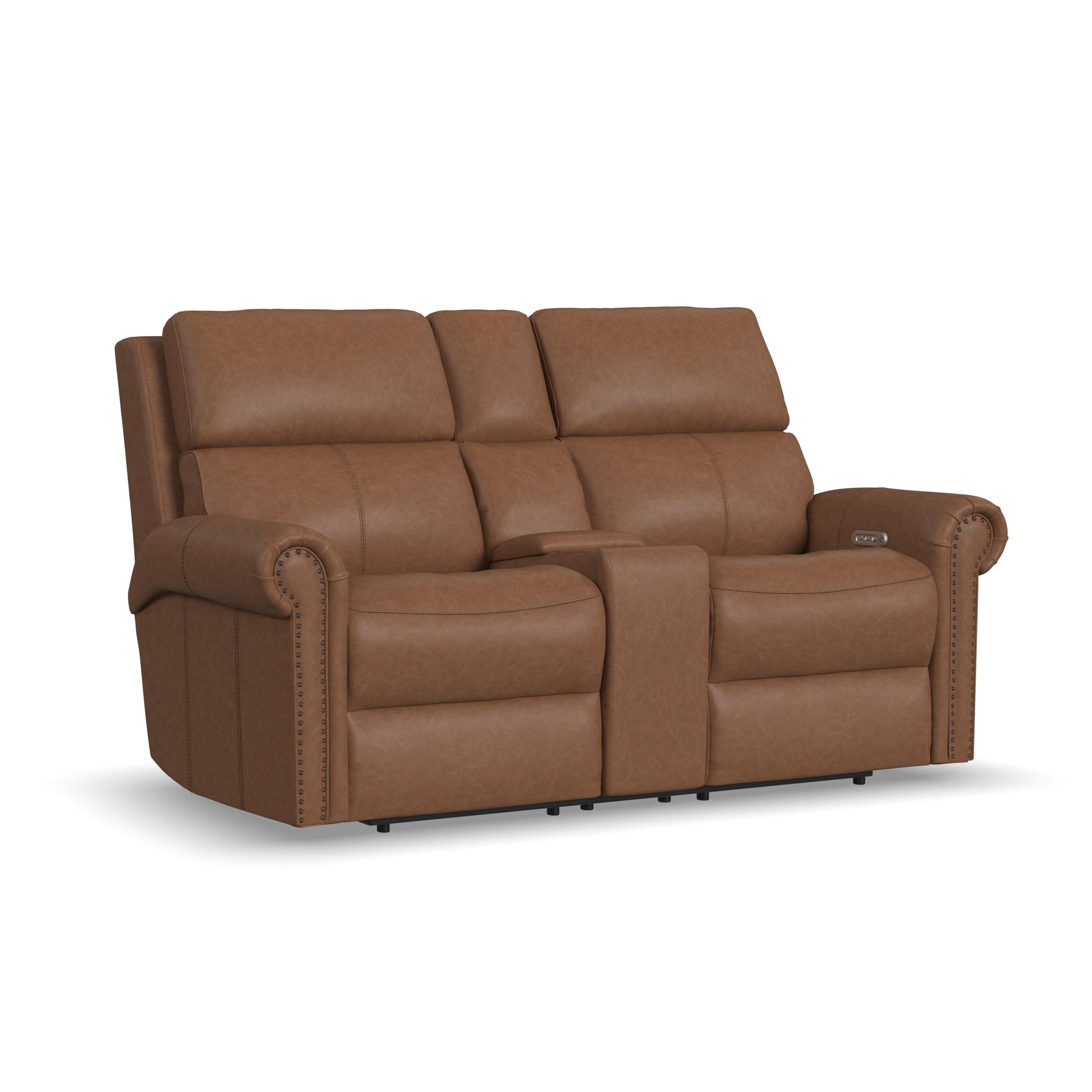 Flexsteel Bernard Power Reclining Loveseat with Console, Power Headrests & Lumbar