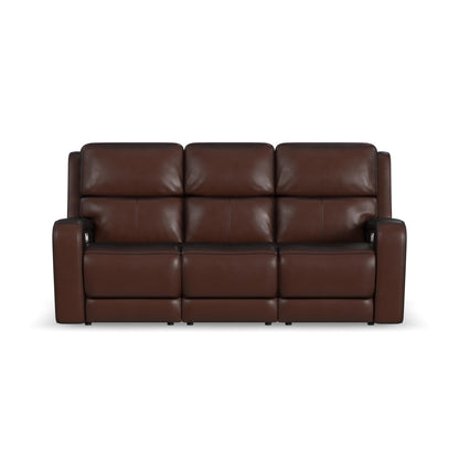 Flexsteel Oasis Leather Power Reclining Sofa with Power Headrests, Lumbar, Heat & Massage