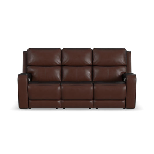 Flexsteel Oasis Leather Power Reclining Sofa with Power Headrests, Lumbar, Heat & Massage