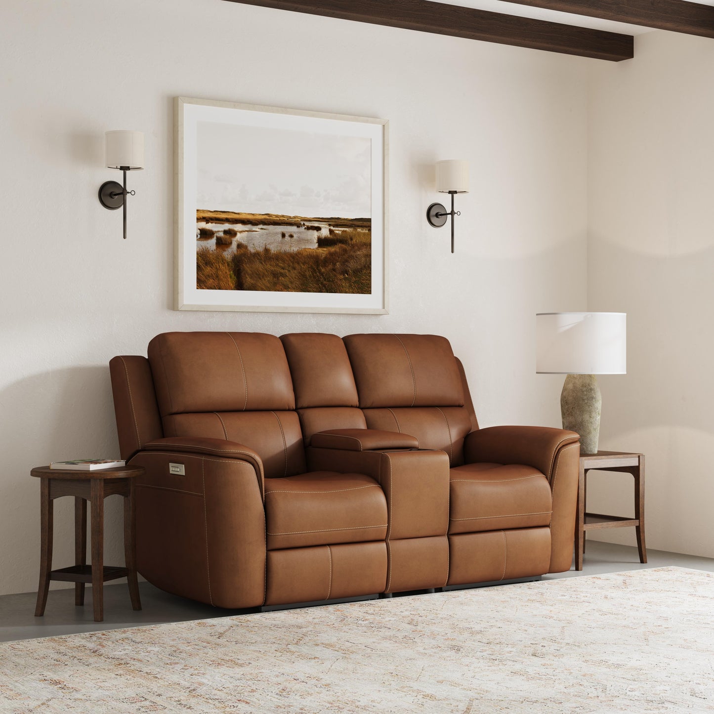 Flexsteel Henry Power Reclining Loveseat with Console & Power Headrests & Lumbar