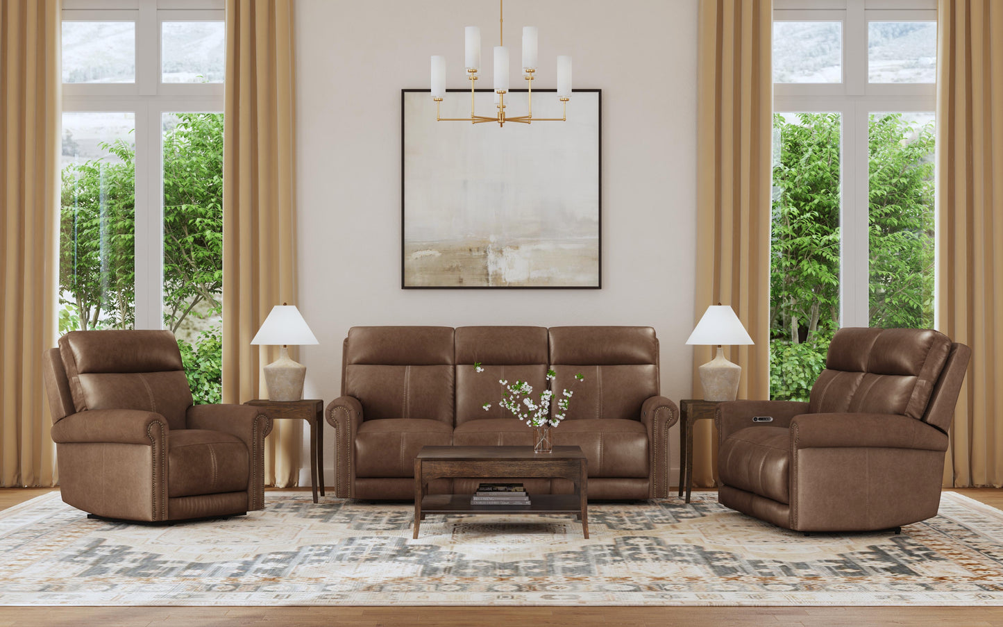 Flexsteel Alexander Power Reclining Sofa with Console, Power Headrest & Lumbar