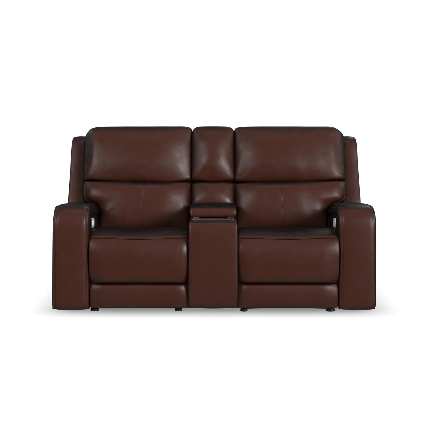 Flexsteel Oasis Leather Power Reclining Loveseat with Console, Power Headrests, Lumbar, Heat & Massage
