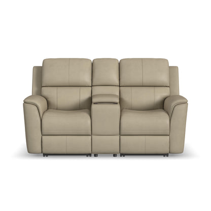Flexsteel Henry Leather Power Reclining Loveseat with Console & Power Headrests & Lumbar