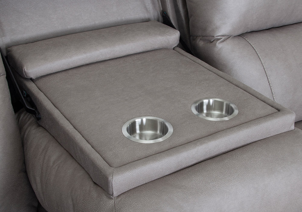 silver cup holders in drop down table sofa