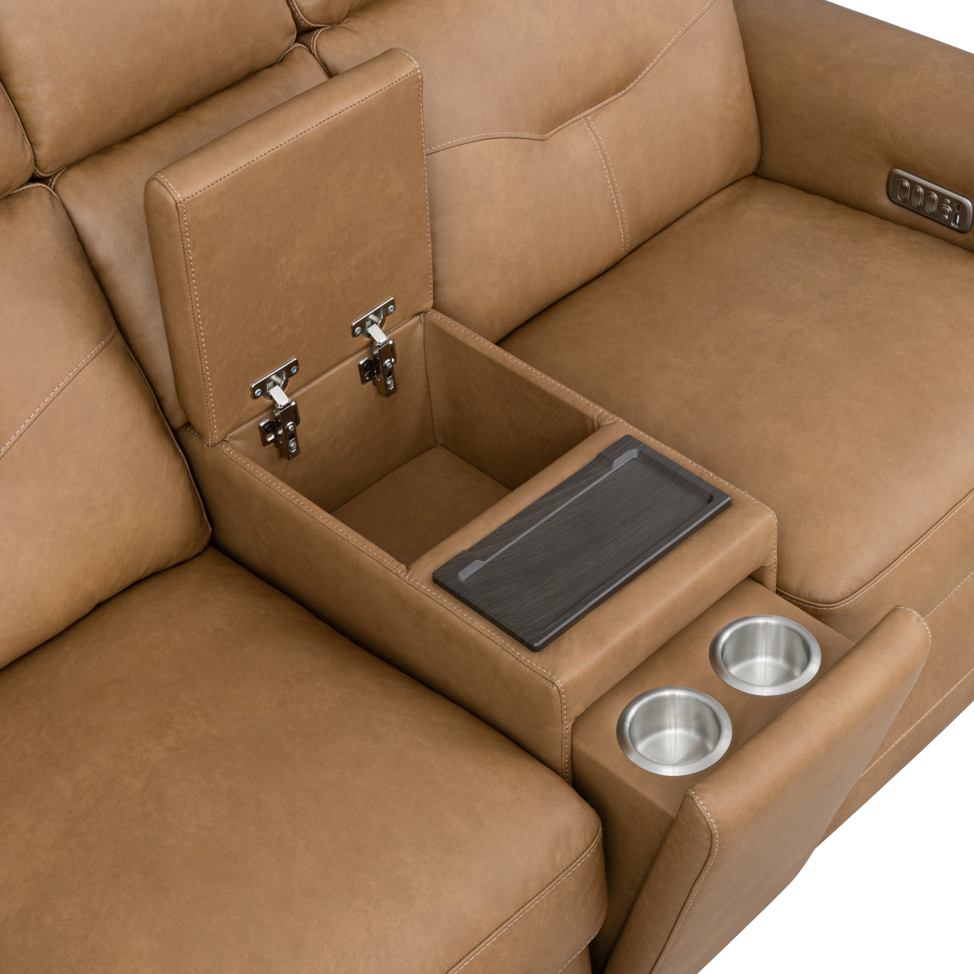 Flexsteel Felix Power Reclining Loveseat with Console, Power Headrest, Lumbar, Heat & Massage