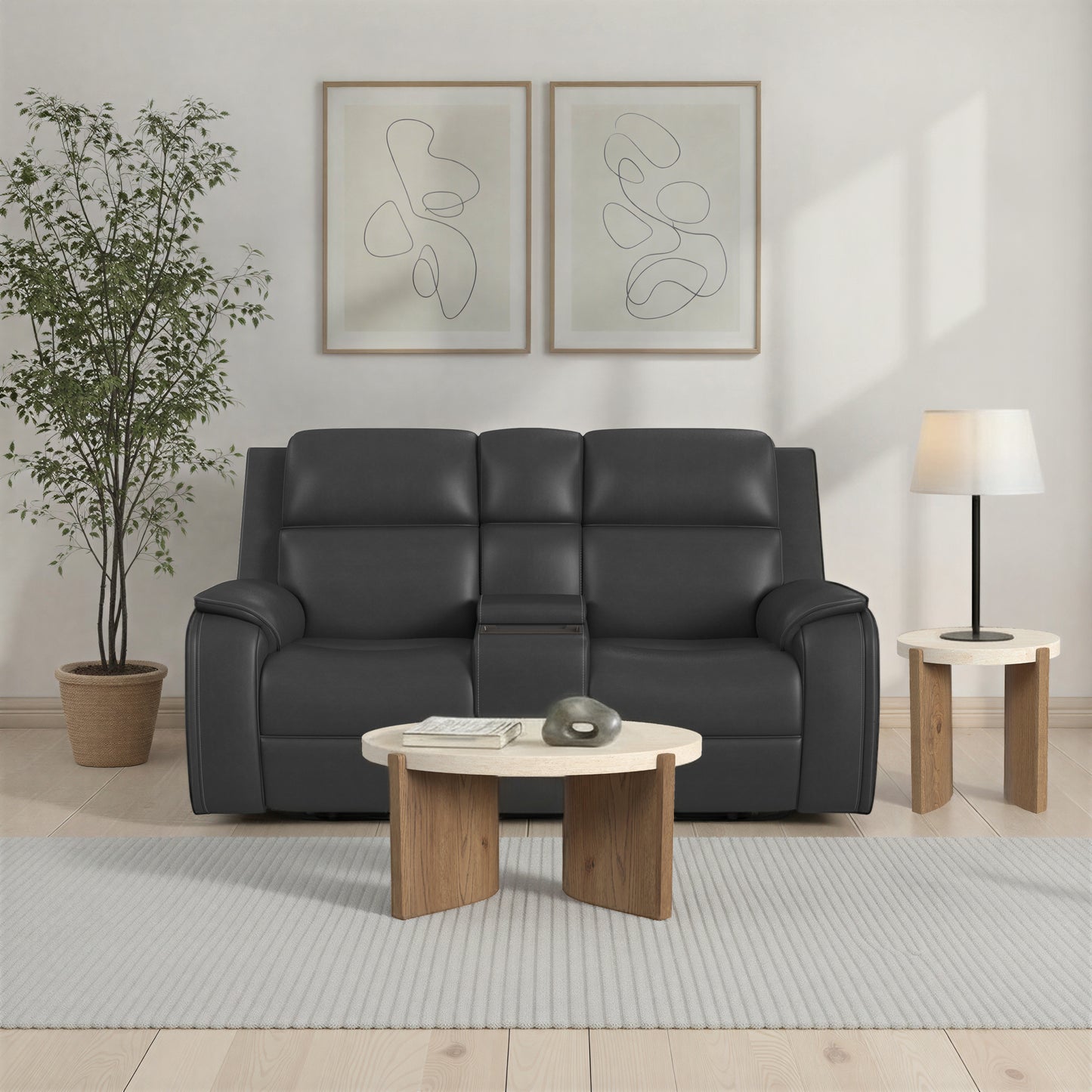 Flexsteel Ziggy Power Reclining Loveseat with Console, Power Headrest, Lumbar, Heat & Massage