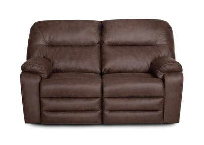 Brown leather loveseat on a white background