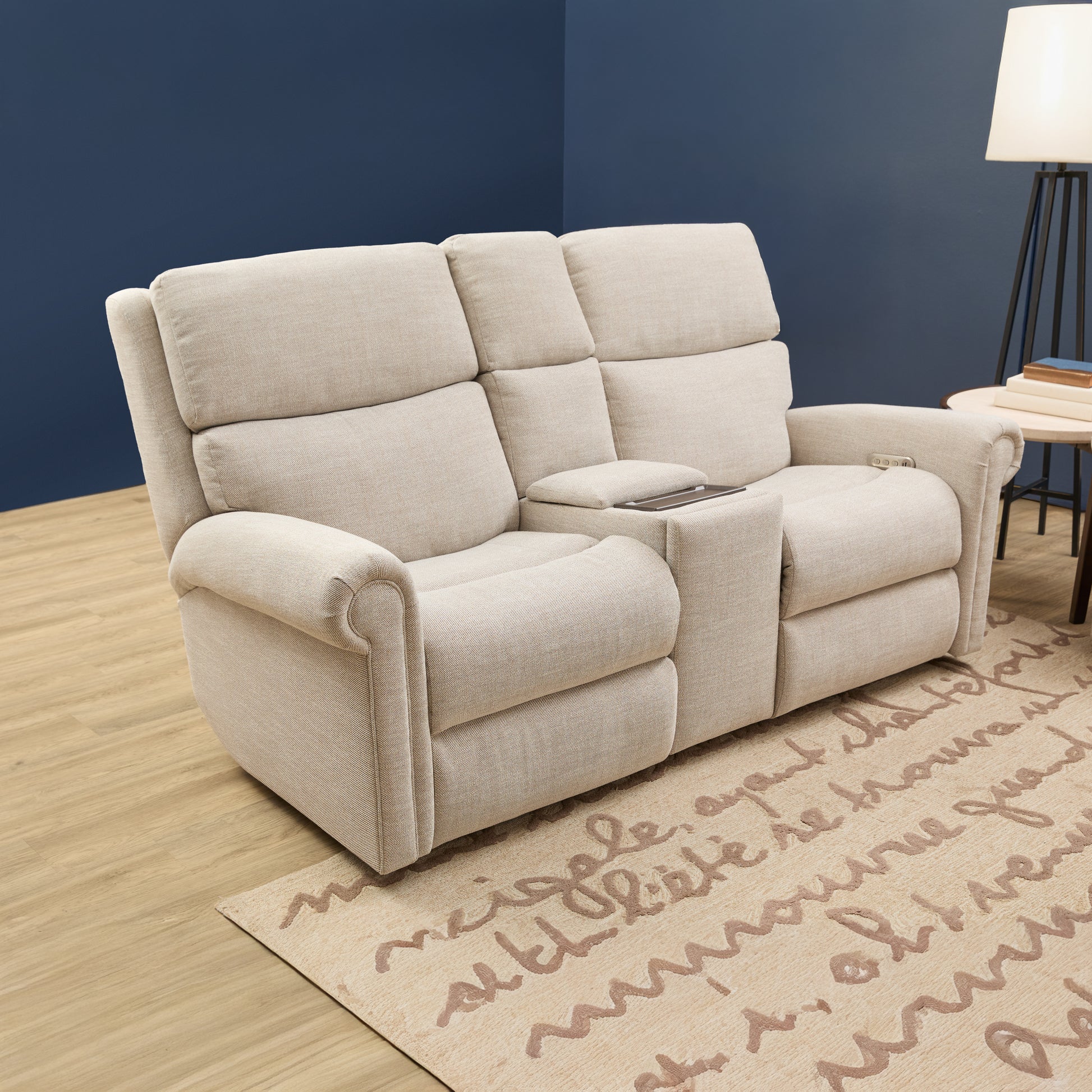 Flexsteel Bernard Power Reclining Loveseat with Console, Power Headrest, & Lumbar