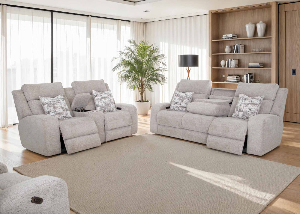 Logan Power Reclining Sofa w/ Power Headrest, Drop Down Table, Cupholders & USB
