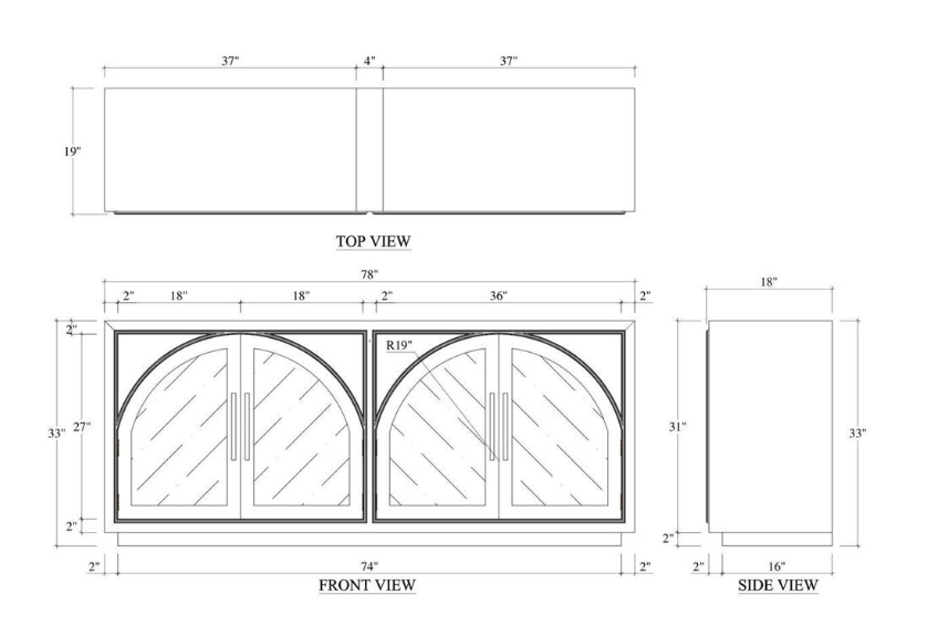 Vannes 4 Door Sideboard w/ Glass Shelves and LED lights