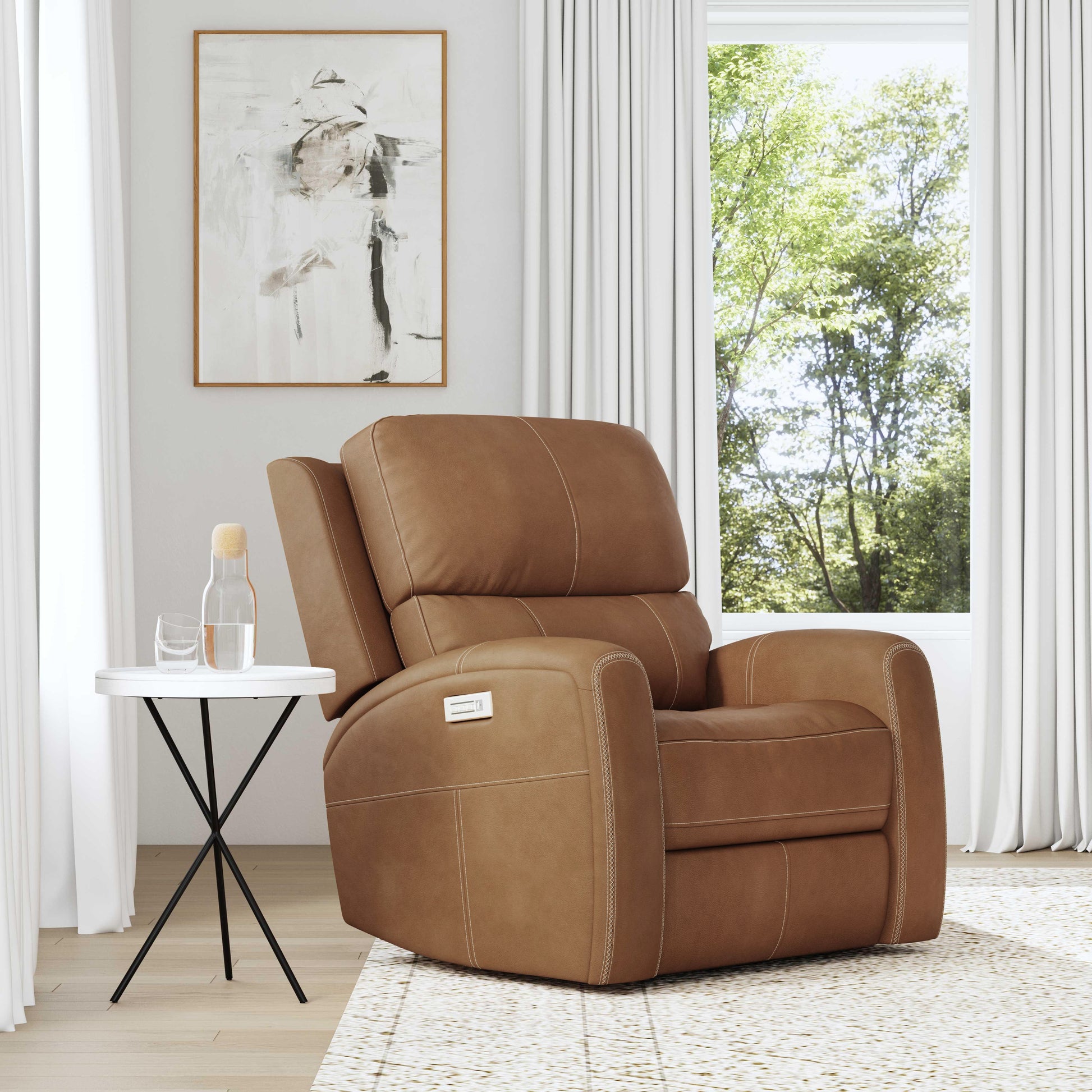 Flexsteel Linden Leather Power Recliner with Power Headrest & Lumbar