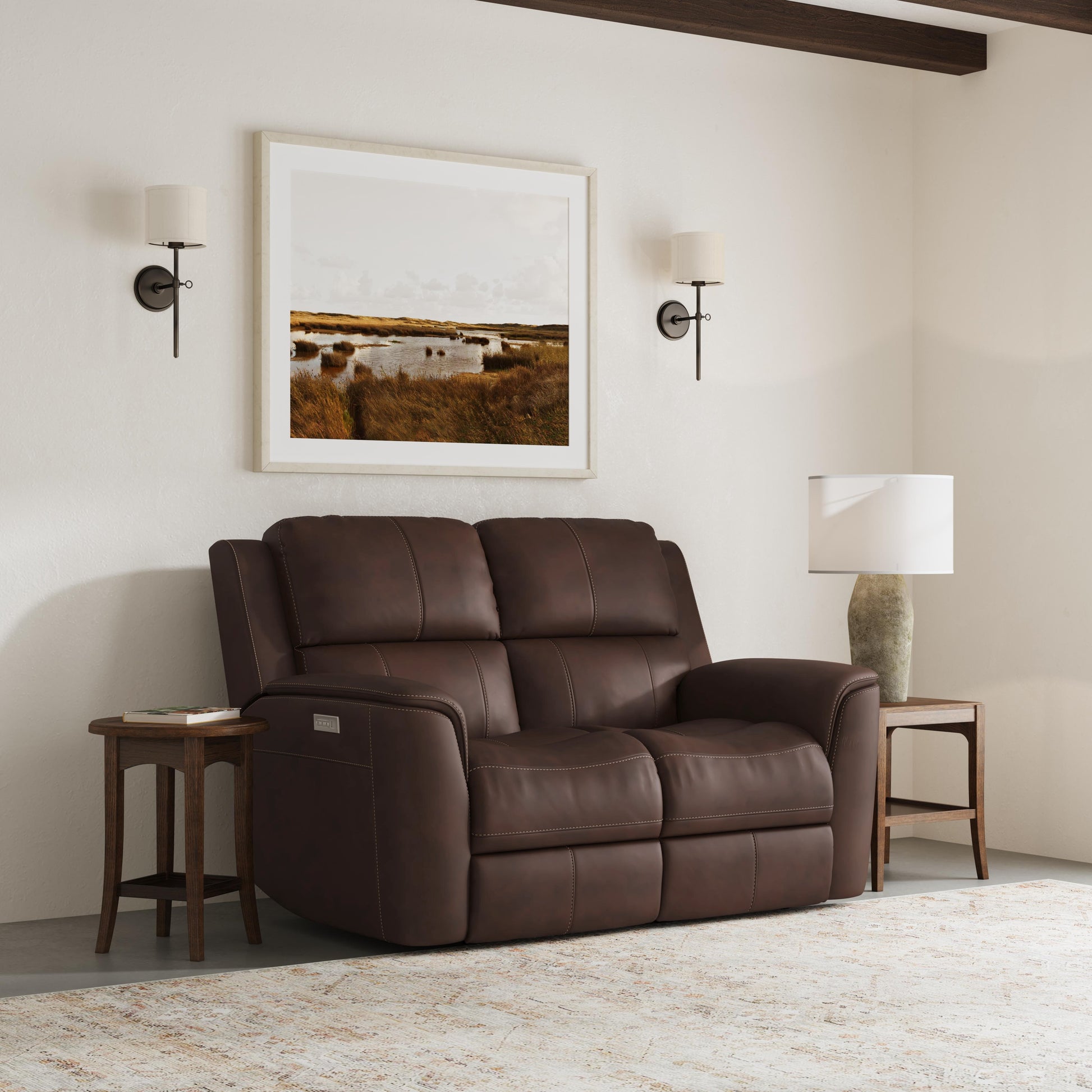 Flexsteel Henry Leather Power Reclining Loveseat with Power Headrests & Lumbar