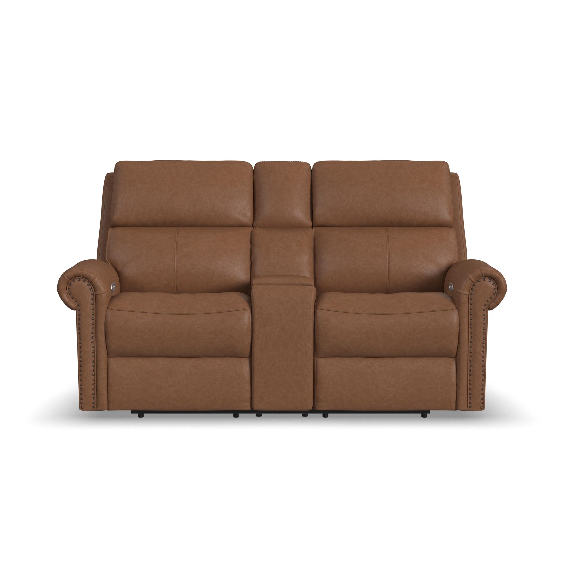 Flexsteel Bernard Power Reclining Loveseat with Console, Power Headrests & Lumbar