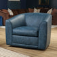 Jewel Leather Swivel Chair - Worn Blue