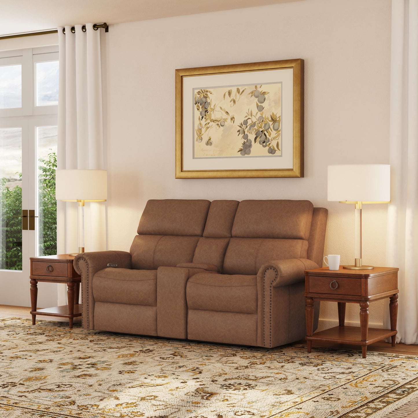 Flexsteel Bernard Power Reclining Loveseat with Console, Power Headrests & Lumbar