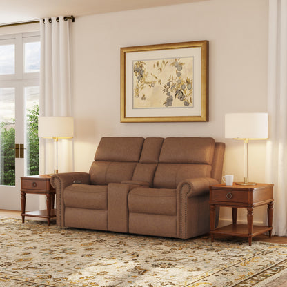 Flexsteel Bernard Power Reclining Loveseat with Console, Power Headrests & Lumbar