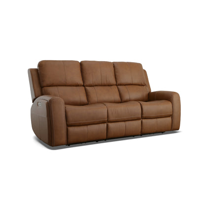 Flexsteel Linden Leather Power Reclining Sofa with Power Headrests & Lumbar
