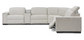 Gray sectional sofa with reclining seats on a white background