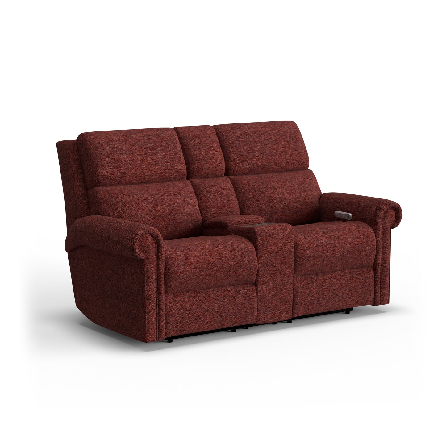 Flexsteel Bernard Power Reclining Loveseat with Console, Power Headrest, & Lumbar